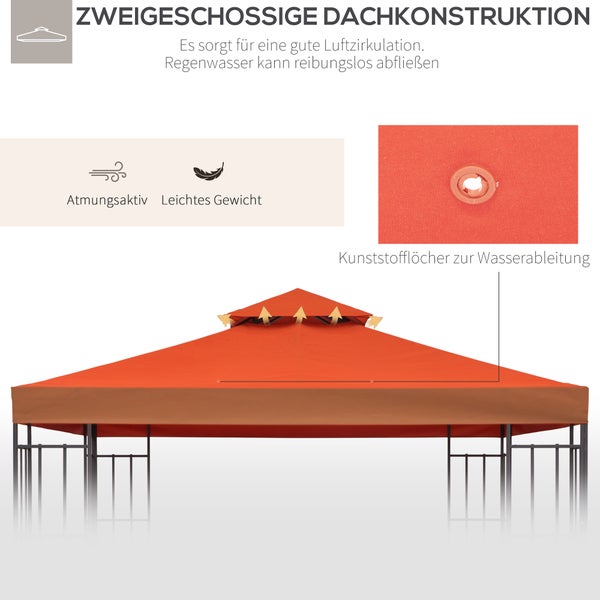 Outsunny Ersatzdach, Pavillondach für Metallpavillon, 3x3m, Polyester, Rostrot