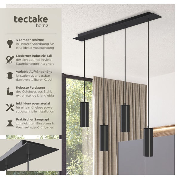 tectake Home Pendelleuchte mit vier Lampenschirmen in linearer Anordnung
