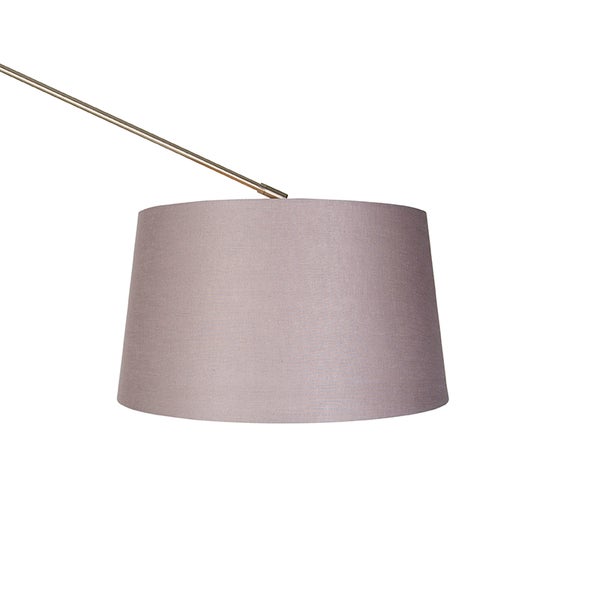 Lampenschirm aus grauem Textil an einem Metallstab für Innenleuchten.