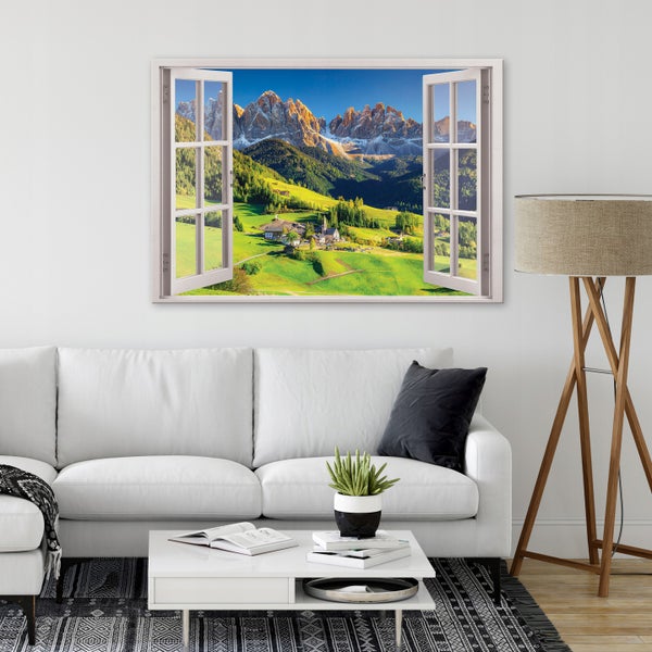 Bilder Fenster Berge Natur Modern Leinwandbild Wohnzimmer 100X70 cm