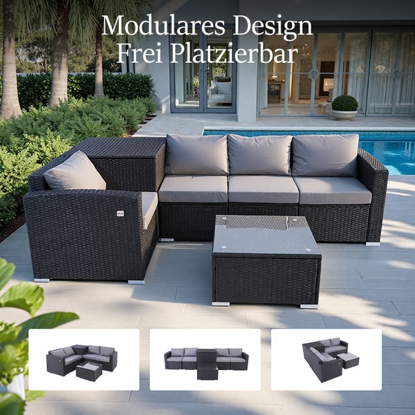 Gartenmöbel Set aus Rattan mit Tisch und Polstern
