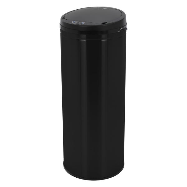 ML-Design Mülleimer mit Sensor 50L aus Edelstahl, Schwarz, Rund, automatisches Öffnen & Schließen, Abfalleimer berührungslos, Müllbehälter mit Bewegungssensor, LED-Anzeige, Klemmring, für Küche & Büro