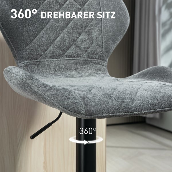 HOMCOM Barhocker 2er-Set, Gepolstert Barstuhl mit Lehne, Chenille-Optik, Stahlgestell, Höhenverstellbare Küchenstühle mit Fußstütze Drehbar Tresenhocker modern für Küche, Dunkelgrau
