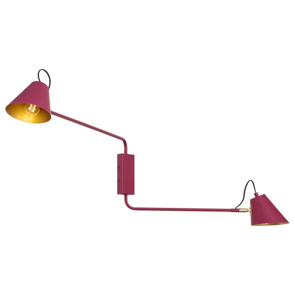 Wandleuchte mit zwei schwenkbaren Armen und konischen Leuchtenschirmen für eine moderne Wandbeleuchtung.