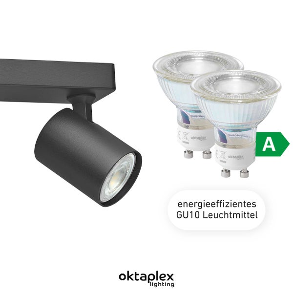 Bora Deckenstrahler LED GU10 450lm 2,5W warmweiß 2-flammig schwenkbar schwarz trendige Deckenleuchte für modernes Wohnen