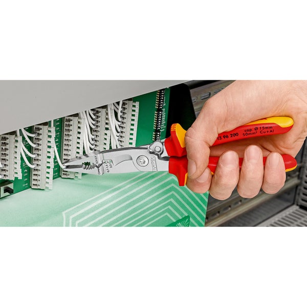 Knipex Elektro-Installationszg.Befestigungsöse verchromt, isoliert mit Mehrkomponenten-Hüllen, VDE-geprüft; mit integrierter isolierter Befestigungsöse zum Anbringen einer Absturzsicherung 200 mm - 1396200TBK