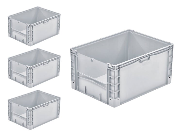 PROREGAL SparSet 4x Euro-Norm Großbehälter Insight Cover HxBxT 42 x 60 x 80 cm 168 Liter Grau Eurobehälter Transportbox