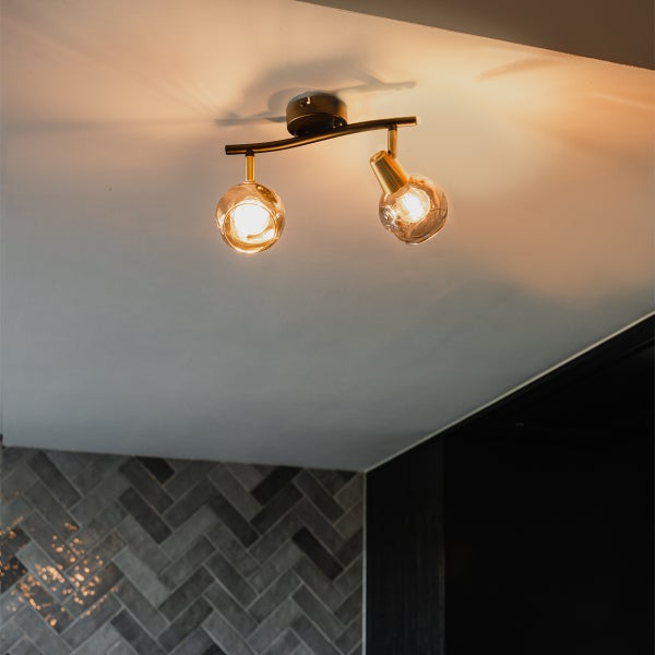 Art Deco Deckenleuchte schwarz mit Rauchglas 2-Licht - Vidro