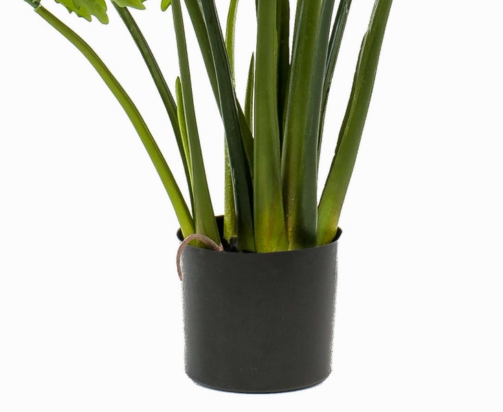 Künstliche Pflanze im schwarzen Kunststofftopf, Detailansicht der Stiele.