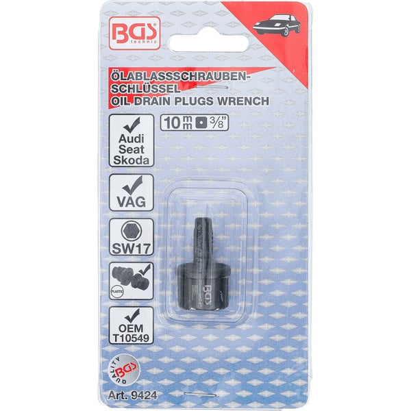 BGS Ölablassschrauben-Spezialprofil-Bit-Einsatz Antrieb Innenvierkant 10 mm (3/8) für VAG - 9424