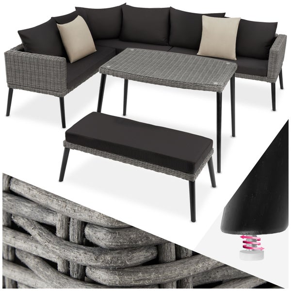 Rattan Lounge tectake Pula mit Aluminiumgestell mit Sicherheitsglasplatte