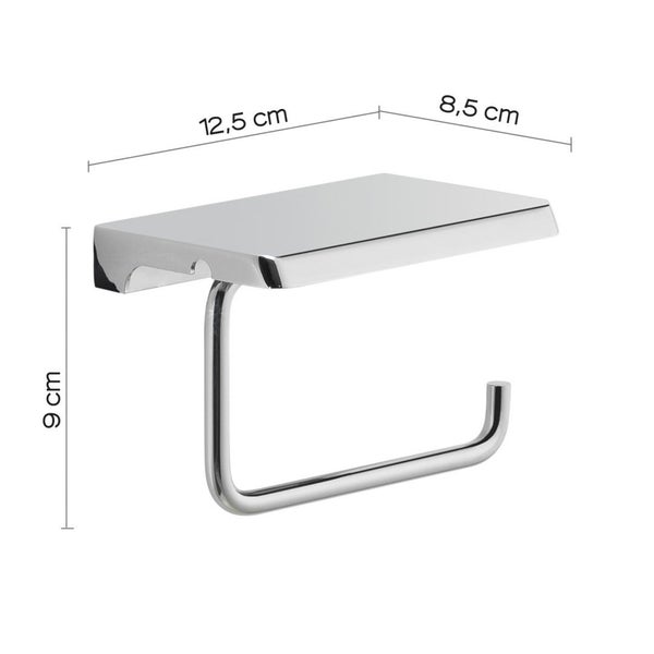 Schwarzer Papierrollenhalter + Ablage aus verchromtem Edelstahl