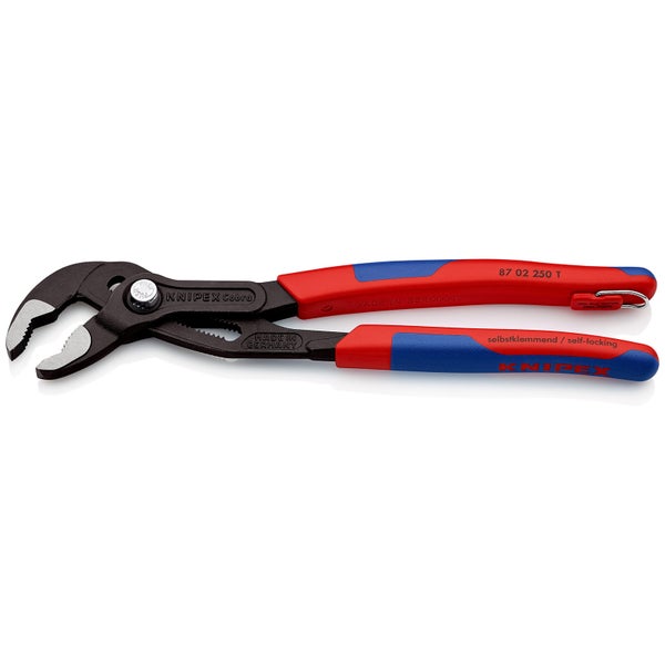 Knipex Cobra® mit Befestigungsöse grau atramentiert, mit Mehrkomponenten-Hüllen, mit integrierter Befestigungsöse zum Anbringen einer Absturzsicherung 250 mm - 8702250TBK