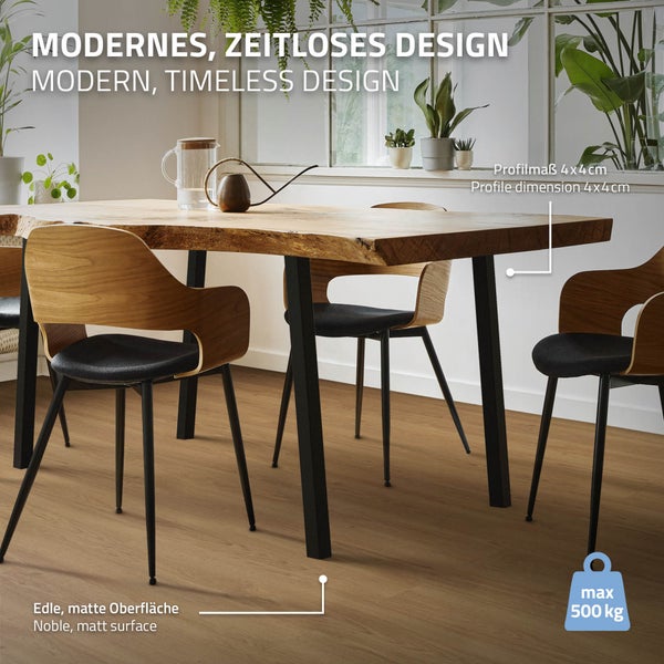 ML-Design 4er Set Tischbeine schräg 72 cm, Schwarz glänzend, aus pulverbeschichtetem Stahl, eckig, Profil 4x4 cm, I-Form, Möbelfüße Metall 96° Neigung, Tischfüße Möbelbeine für Esstisch & Schreibtisch