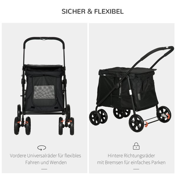 PawHut Hundewagen, 102L x 62B x 105H cm, Oxford-Gewebe, Stahl, Schwarz