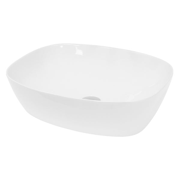ECD Germany Waschbecken Waschtisch 505x385x135mm aus Keramik Weiß inkl. Ablaufgarnitur für Waschbecken ohne Überlauf Aufsatzbecken Aufsatzwaschbecken Aufsatzwaschtisch Waschschale Spülbecken Becken