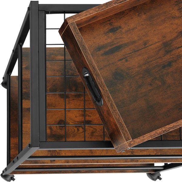 Regalwagen mit Rollen, Holztabletts und Metallgestell