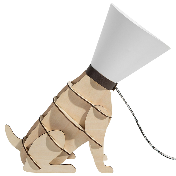 Dekorative Holztischleuchte in Hundeform mit Lampenschirm