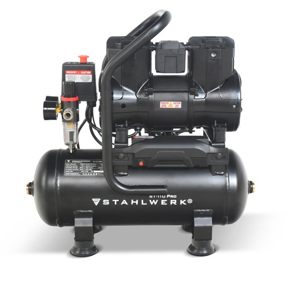 Stahlwerk Druckluft Kompressor ST-110 Pro mit Manometer und Tragegriff.