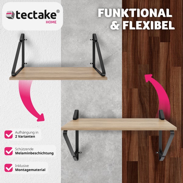 2er Set Wandregal tectake Irvine 60 x 20 x 33,5 cm Industrial Style Industrial Holz hell, Eiche Sonoma