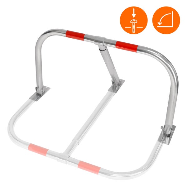 ECD Germany 4x Parkplatzsperre Parkplatzbügel 84 x 48 cm, klappbar, umlegbar, aus verzinktem Metallrohr 32 mm, Parkbügel mit 3 Beinen und 2 rote Warnstreifen, Sperrbügel Parkplatzblockierer Parksperre