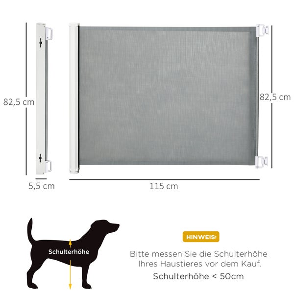 PawHut Hunde-Trennwand, 5,5–115L x 5,5B x 82,5H cm, Stahlrahmen, kunststoff, Grau