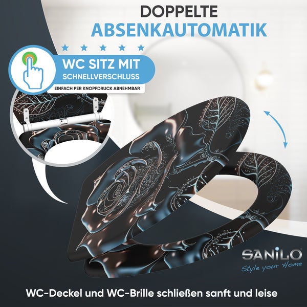 Sanilo WC Sitz mit Absenkautomatik und Schnellverschluss, Design mit Rosenmuster