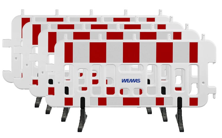 WEMAS Absperrgitter, Eventgitter Reflexfolie Typ 1 drehbare Füße, Lampenstutzen (2 Wahl - Sonderposten) / 60 Stück Set / ohne Logoplatte