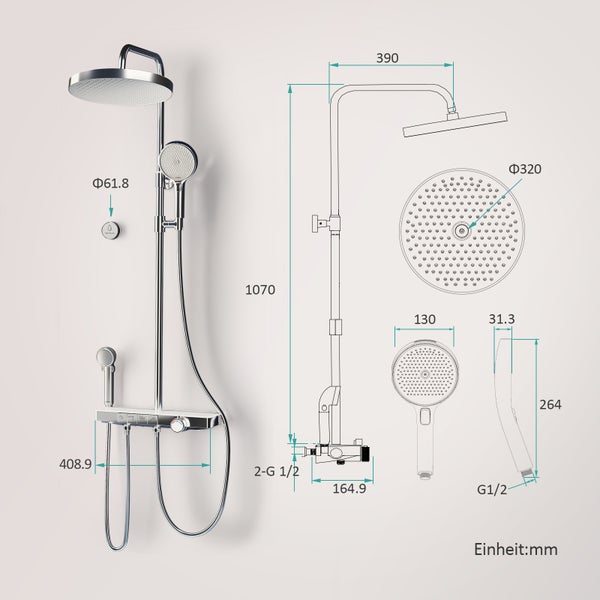 EMKE Duschsystem 3 in 1 Regendusche Set mit Kopfbrause, Handbrause und Wasserhahn, Modernes Duscharmatur Set für Badezimmer, Chrom
