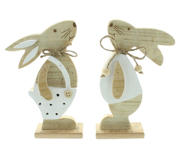 FRANK FLECHTWAREN | Hase Hansi & Franzi, 2er Set, HOLZ, JUTE, ca. 14 x 5 x 24 cm