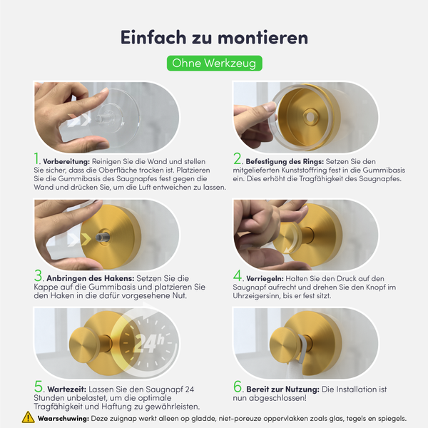 EAVY Handtuchhaken Edelstahl Gold mit Saugnapf 2er Pack