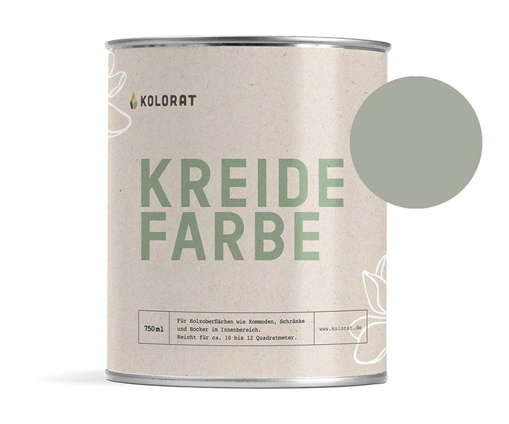 Kolorat Kreidefarbe für Möbel - ein edles, gedecktes Grüngrau - Farbton Basaltmoos Nr. 126. Matter Kreidelack für innen - Möbellack, Möbelfarbe - Holzfarbe - Kreidefarbe für Holz
