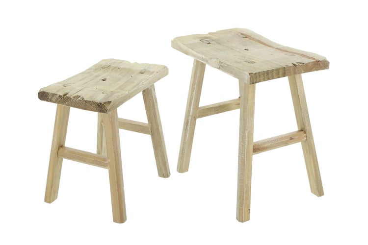 FRANK FLECHTWAREN | Holzhocker Rustikal, 2er Set, HOLZ, 30 x 18 x 28 cm, 35 x 22 x 35 cm