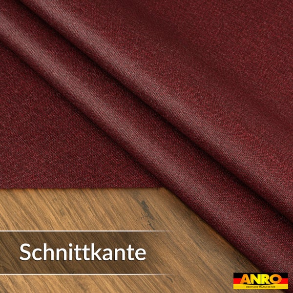 Dunkelrote strukturierte Tischdecke nach Maß mit Schnittkante, ANRO Logo.