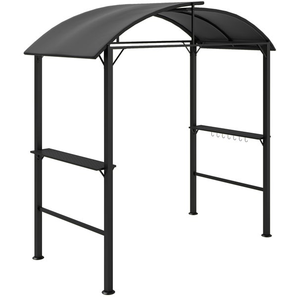 Outsunny Grillpavillon 233 x 110 x 235 cm winddicht Gartenpavillon mit Doppeldach,Regalen, Gartenlauben mit UV-Schutz, BBQ Pavillon aus Stahl, Gartenzelt Grillzelt für Party BBQ, Dunkelgrau