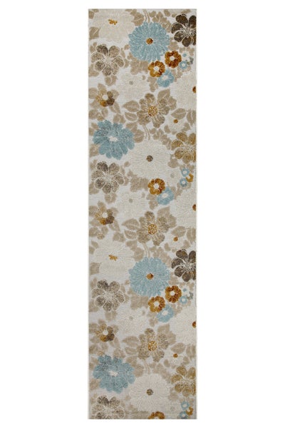 Rechteckiger Teppichläufer mit floralem Muster und verschiedenen Blumenmotiven.