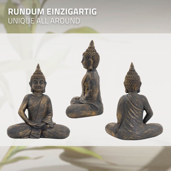 ECD Germany Buddha Figur sitzend, 50cm hoch, aus wetterfestem Polyresin, Bronze, Feng Shui, Buddha Statue als Dekoration für Haus, Wohnung & Garten Gartenfigur Dekofigur, Skulptur für Innen und Außen