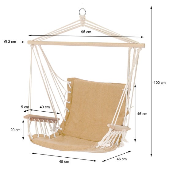 ECD Germany Hängesessel mit extrem gemütlichem 6cm dicken Sitzkissen aus Baumwolle und Armlehnen/Querstab aus Holz, belastbar bis 120 kg, Terra Cotta, Gepolsterter Hängestuhl Hängematte Hängesitz