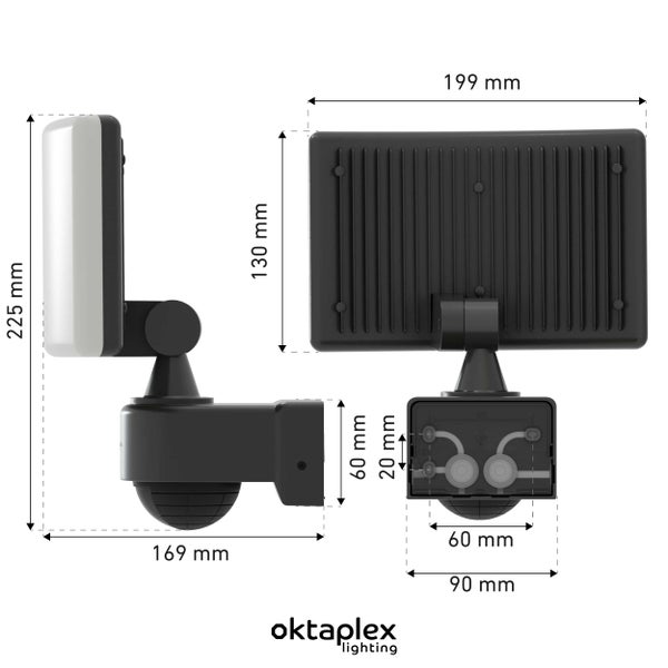 Oktaplex Cali LED Außenstrahler 26W warmweiß mit Bewegungsmelder IP65