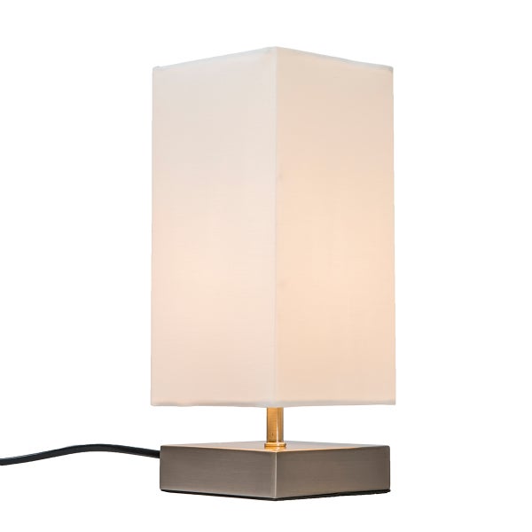 Quadratische Tischleuchte mit Stoffschirm