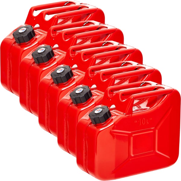 BW® Kraftstoffkanister Metall Benzinkanister 5x 10 Liter mit Schraubverschluss - Rot - RAL 3000 - TÜV-geprüft und UN-Zulassung - Made in Europe