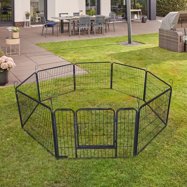 Home Deluxe - Welpenauslauf BARKI - 80 x 60 cm, 8-Teilig, Farbe: Schwarz, inkl. Türverriegelung, abgerundete Ecken und Kanten I Welpenspielplatz Welpenfreilauf