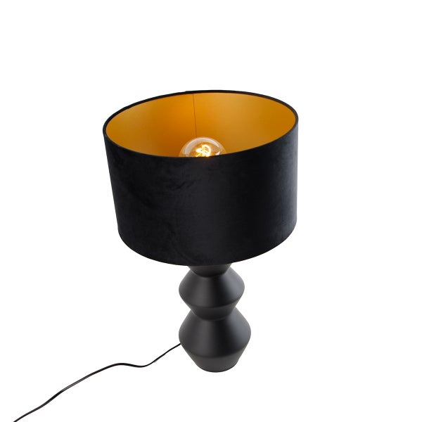 Schwarze Tischleuchte mit Lampenschirm und dekorativem Fuß