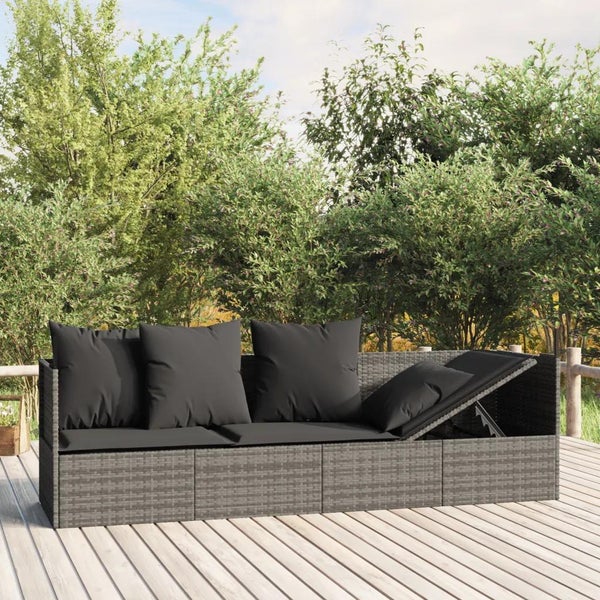 Outdoor-Loungebett mit Kissen Grau Poly Rattan