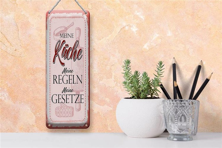 Blechschild Spruch Meine Küche meine Regeln 10x27cm Dekoration