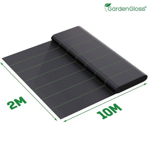 GardenGloss 20m² Anti-Unkrautgewebe 100g/m² – Wasserdurchlässig und Reissfest – Unkrautvlies Gartenvlies mit hoher UV-Stabilisierung – Bändchengewebe Unkrautfolie (10m x 2m, gefaltet)