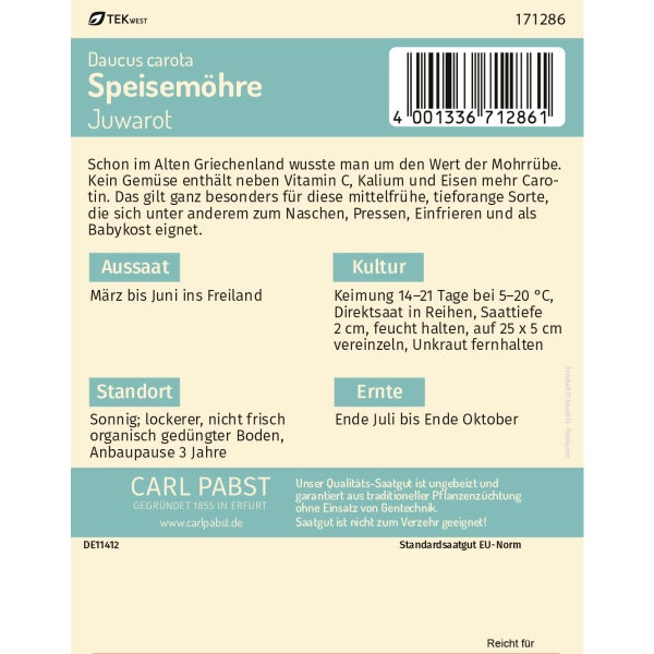 Speisemöhre mittelfrüh & carotinreich Juwarot Samen von Pabst Keimkraft