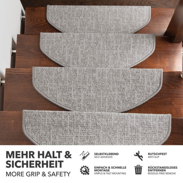 FLOORDIREKT Stufenmatte Alto - Selbstklebend - Hellgrau - Halbrund - 23,5 x 65 cm