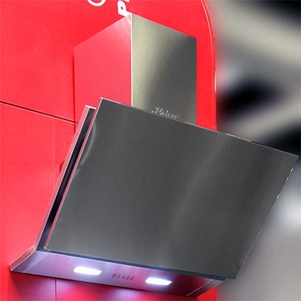 Wandesse aus Edelstahl mit schrägem Design und zwei LED Leuchten für den Küchenbereich