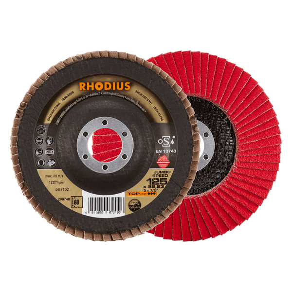 Mehrere Rhodius Fächerscheiben mit einer Rhodius Verpackung